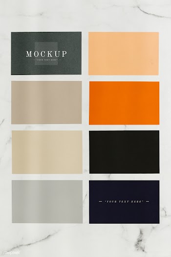 Colored sample paper square mockups on a marb.. | Free stock psd mockup - 525568