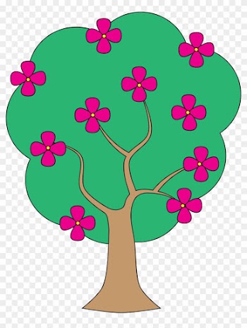Colored Tree With Blossom Clip Art - Flower Tree Clip Art
