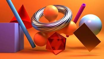 Colorful 3D Geometric Shapes in Abstract Composition