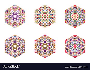 Colorful abstract flower hexagon logo template set vector image