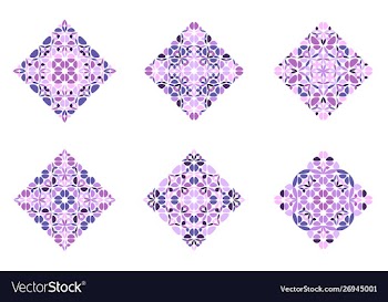 Colorful abstract isolated floral square shape set vector image