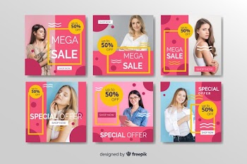 Colorful abstract sale instagram post collection with photo Free Vector