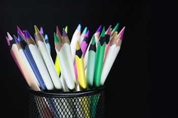 Colorful Assortment of Pencil Crayons in Black Holder