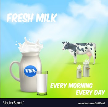 colorful background with cow and fresh milk eps