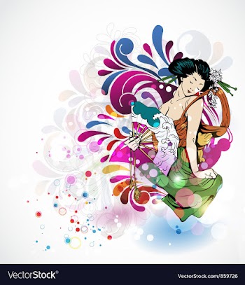 Colorful background with geisha vector image