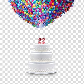 Colorful balloons wedding birthday cake transparent background PNG clipart