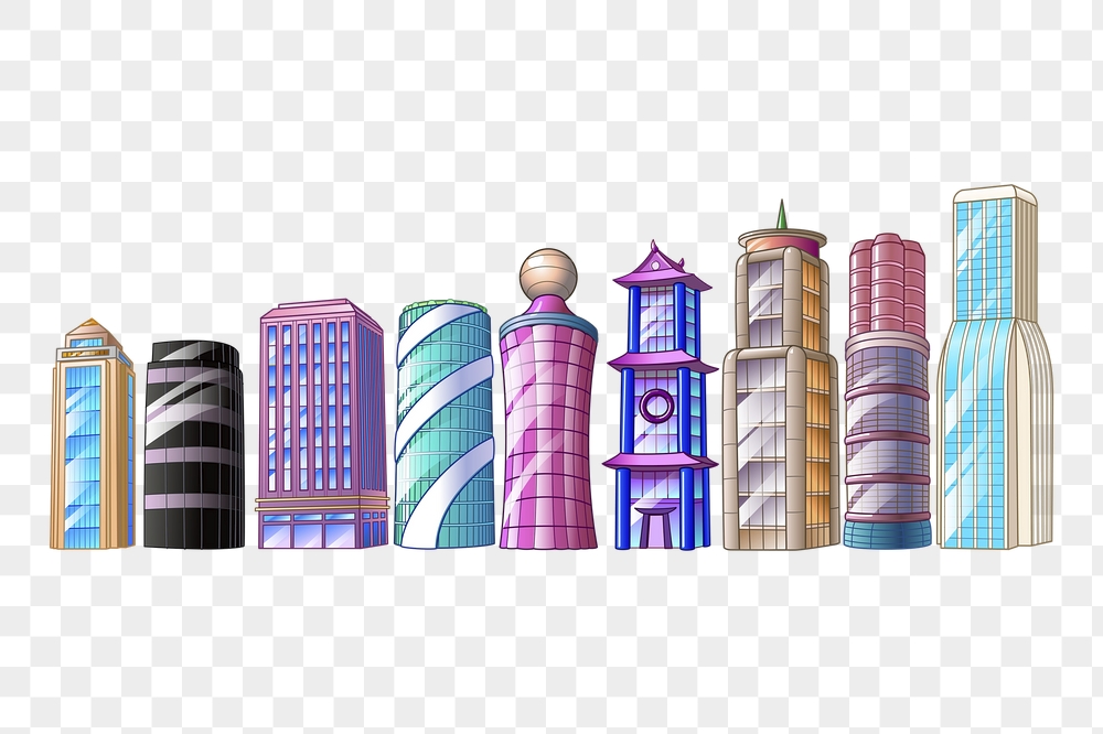 Colorful buildings png sticker, cartoon | Free PNG - rawpixel