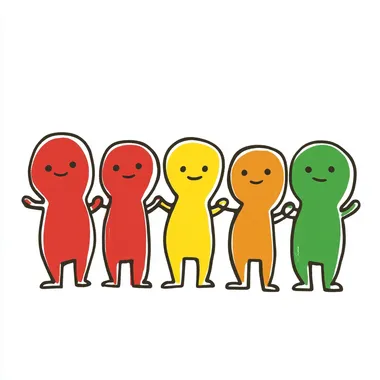 Colorful Cartoon Characters in a Line Colorful Cartoon Characters in a Line