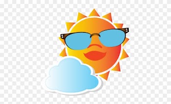 Colorful Cartoon Sun With Glasses And Cloud - Drawing