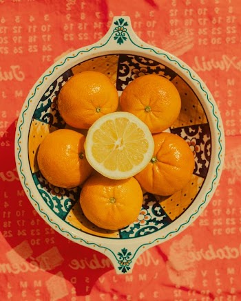 Colorful Citrus Bowl with Oranges and Lemon