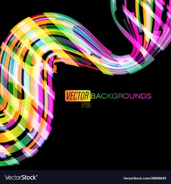 Colorful curved shapes motion on a black vector image
