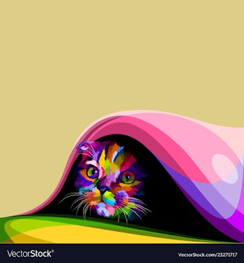  					Colorful cute little cat hiding in the blanket vector&nbsp;image														