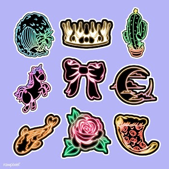 Colorful cute neon sticker collection design resources | Free  illustration - 2367018