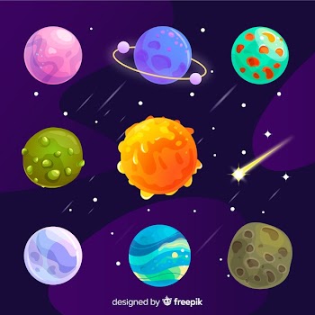 Colorful different flat planets set Free Vector