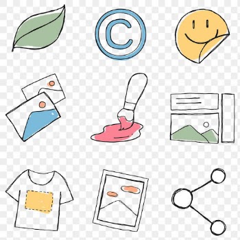 Colorful doodle design clipart png transparent set