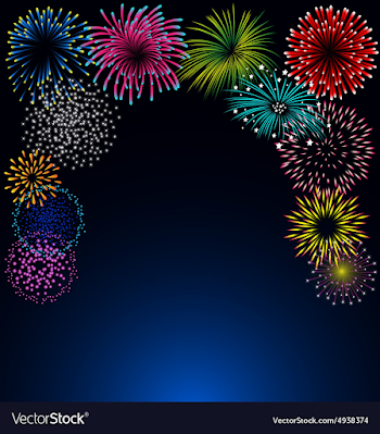 Colorful fireworks on blue background Royalty Free Vector
