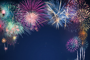 Colorful fireworks on the black sky background over-water Photo ...