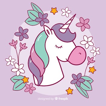 Colorful flat design unicorn background Free Vector