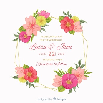 Colorful floral frame wedding invitatio in flat design Free Vector