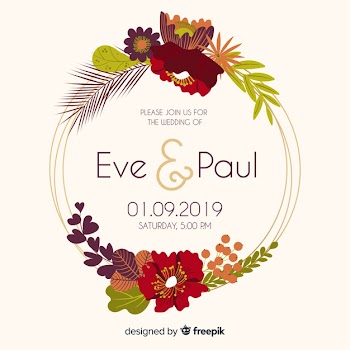 Colorful floral frame wedding invitatio in flat design Free Vector