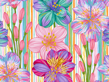 Colorful Floral Illustration with Striped Background
