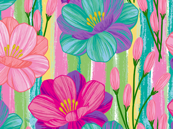 Colorful Floral Illustration with Striped Background