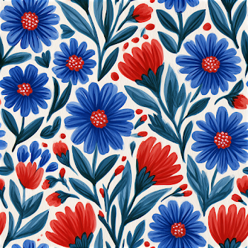 Colorful Floral Pattern in Red and Blue