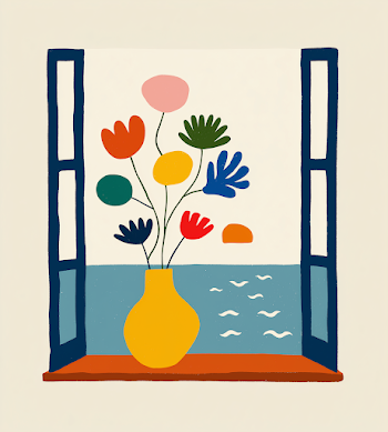 Colorful Floral Still Life with Ocean View