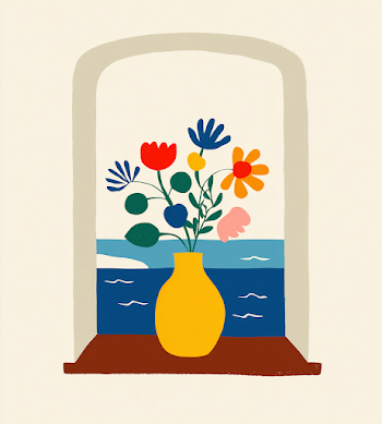 Colorful Floral Vase with Ocean View