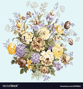 colorful flower with leaves bouquet motif creation