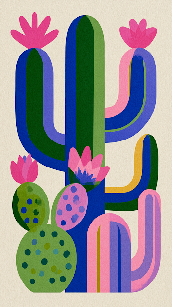 Colorful Flowering Cacti Illustration