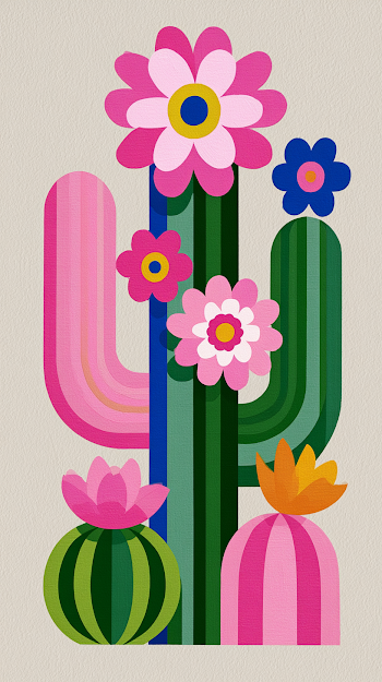 Colorful Flowering Cacti Illustration
