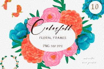 Colorful flowers frame. Watercolor wedding invitation.