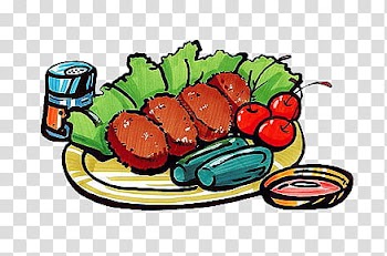 COLORFUL FOOD PICS, animated illustration of meat dish transparent background PNG clipart