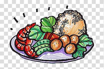 COLORFUL FOOD PICS, plate of shrimps and vegetables transparent background PNG clipart