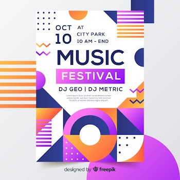 Colorful geometric music poster in memphis style Free Vector