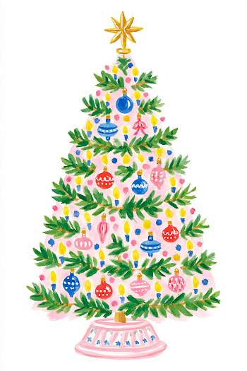 Colorful Gouache Christmas Tree Illustration