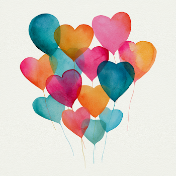Colorful Hearts and Balloons Cluster