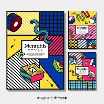Colorful memphis brochure collection Free Vector