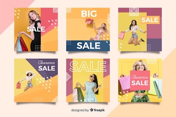 Colorful memphis instagram posts template Free Vector
