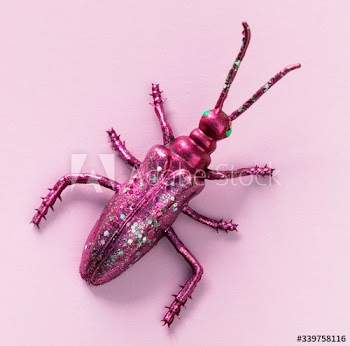 Colorful miniature bug on a paper