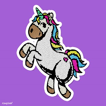 Colorful mosaic unicorn sticker overlay with a white border on a purpl.. | Free  illustration - 2357139