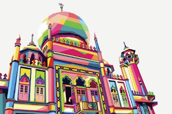 Colorful mosque clipart, collage element | Free PSD - rawpixel