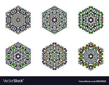 Colorful ornate geometrical flower hexagon vector image