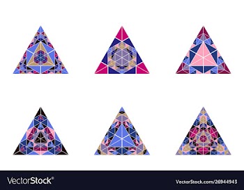 Colorful ornate isolated mosaic pyramid symbol set vector image