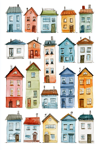 Colorful Pastel Toy Houses Illustration