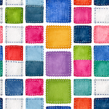 Colorful Patchwork Fabric Squares on White Background