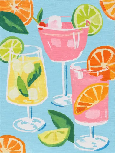 Colorful Pink Cocktails Gouache Painting Colorful Pink Cocktails Gouache Painting