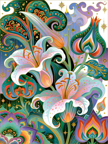 Colorful Pink Lilies Embroidery Art