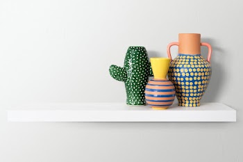 Colorful pottery on a shelf home decor | Free stock photo | High Resolution image